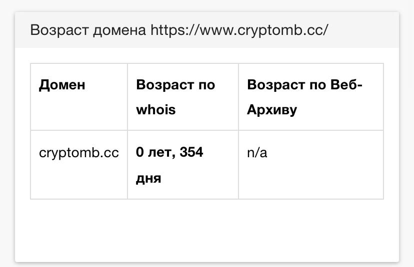 Возраст домена cryptomb.cc