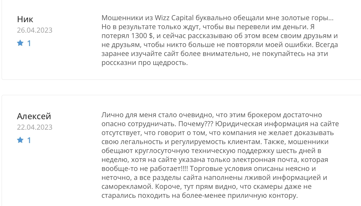 Wizz Capital: отзывы клиентов о работе компании в 2023 году